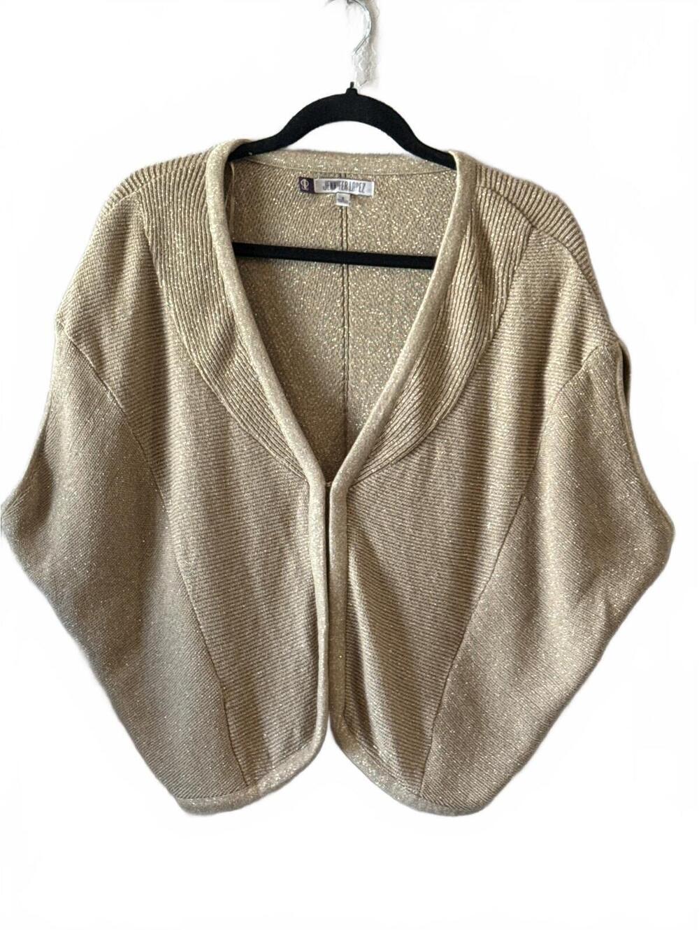 Jennifer Lopez Beige Sparkle Knit Cardigan Sweater Size Small